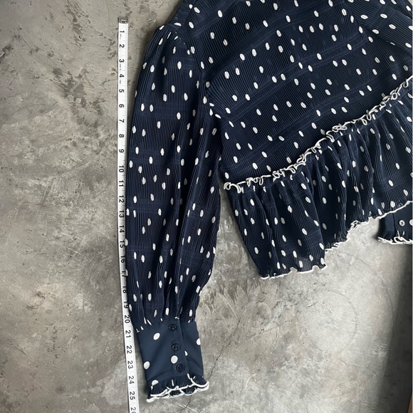 GANNI Navy Polka Dot Ruffle Blouse SIze 36 - Picture 6 of 8